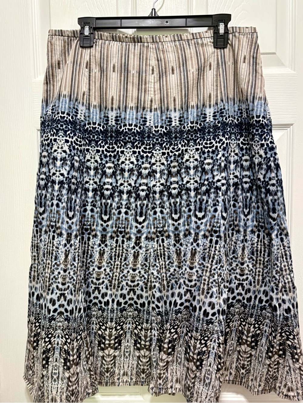 Liz Claiborne Cotton Midi Skirt Blue Print Lined Boho Coastal Cottagecore - Picture 2 of 10